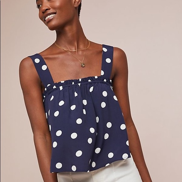NWT Maeve Blue Polka Dot Swing Top Anthropologie - Picture 2 of 3